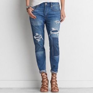 American Eagle Tomgirl Distressed & Patched Jeans